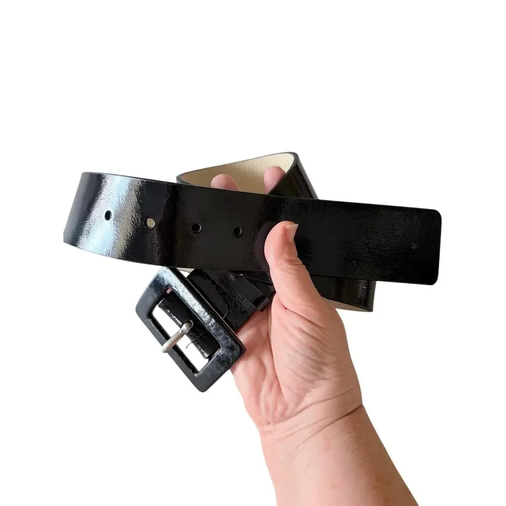 Nine West genuine patent black leather wide belt women’s small classy demure